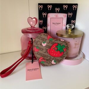 Juicy Couture Freshly Picked Brown and Red Heart-Shaped Strawberry Wristlet